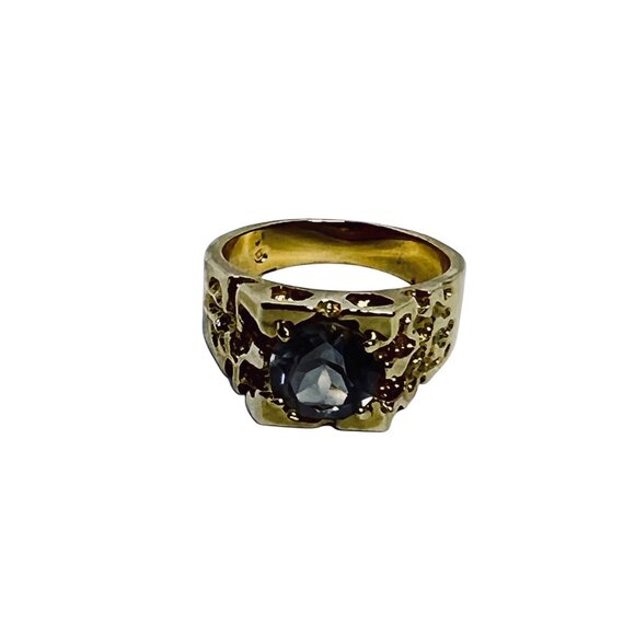 Vintage Gold Tone And Clear Rhinestone Men's Nugget Ring (R404) - Picture 4 of 9